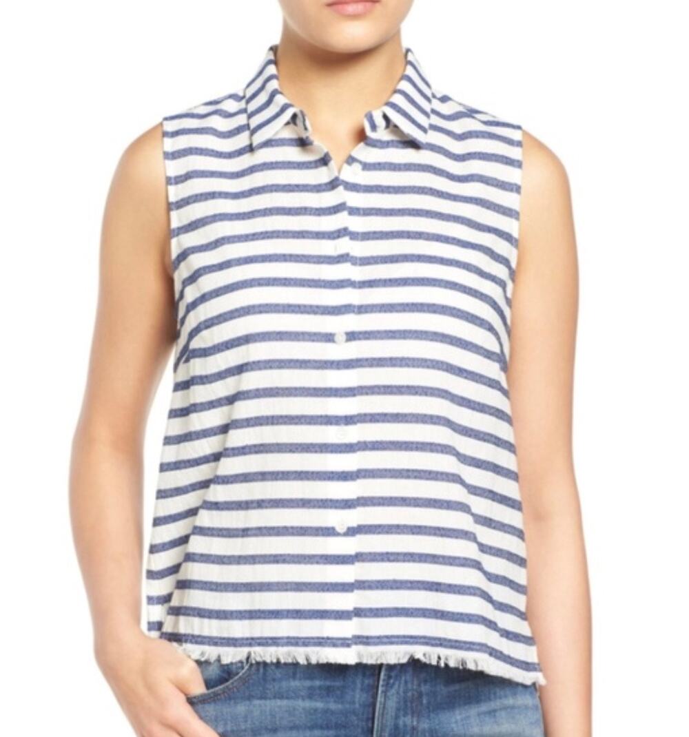 Madewell Navy White Striped Collared Sleeveless Top womens size Small